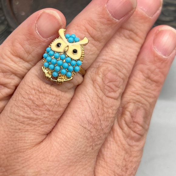 Jewelry - Whimsical Gold and Blue Owl Ring adjustable Size